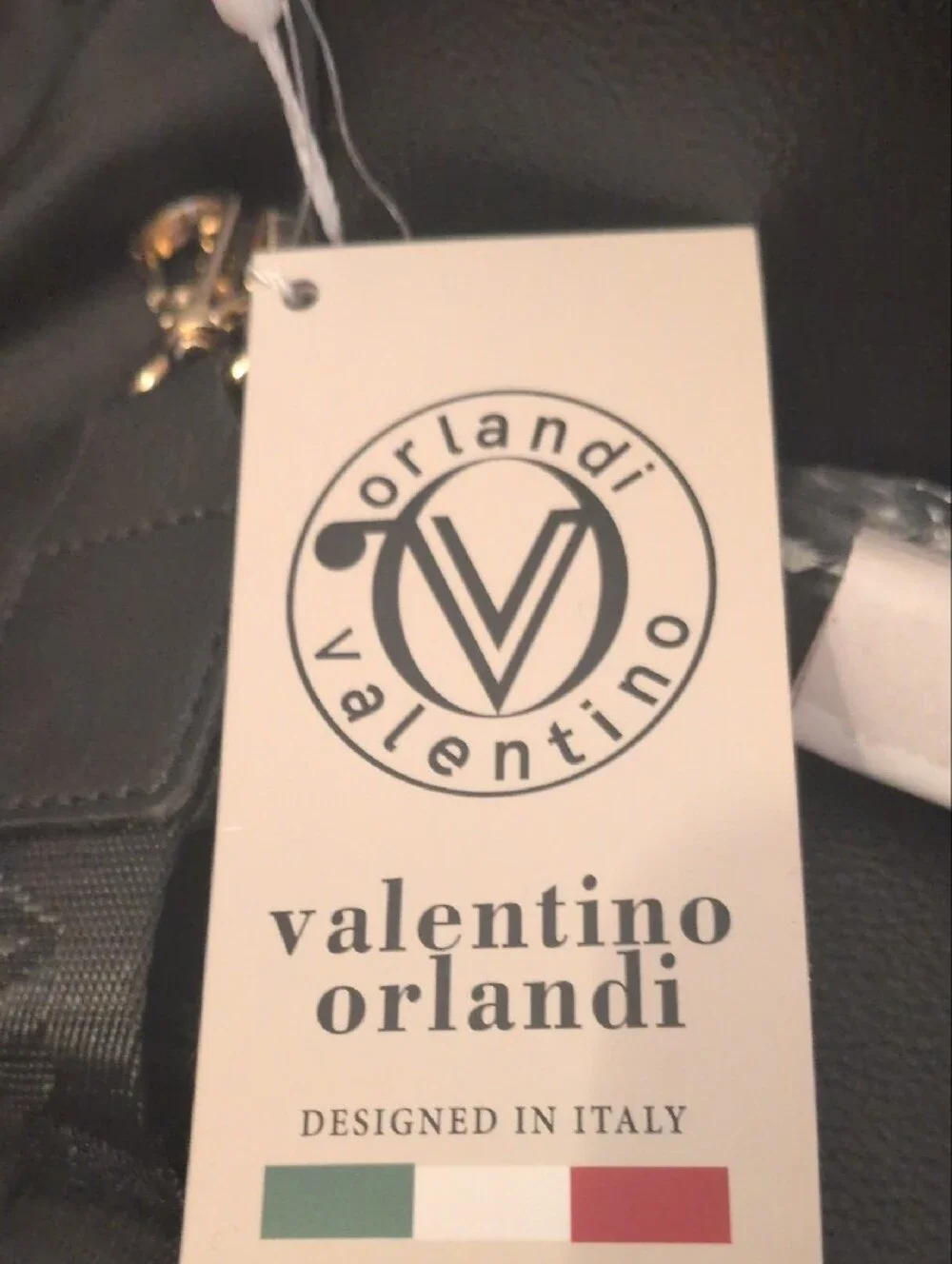 Valentino Orlandi Black Leather Crossbody with Gold V Accent